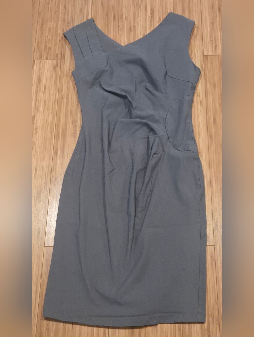 Muxxn Classic Slate Sheath Dress - Sleek V-Neck Work Dress